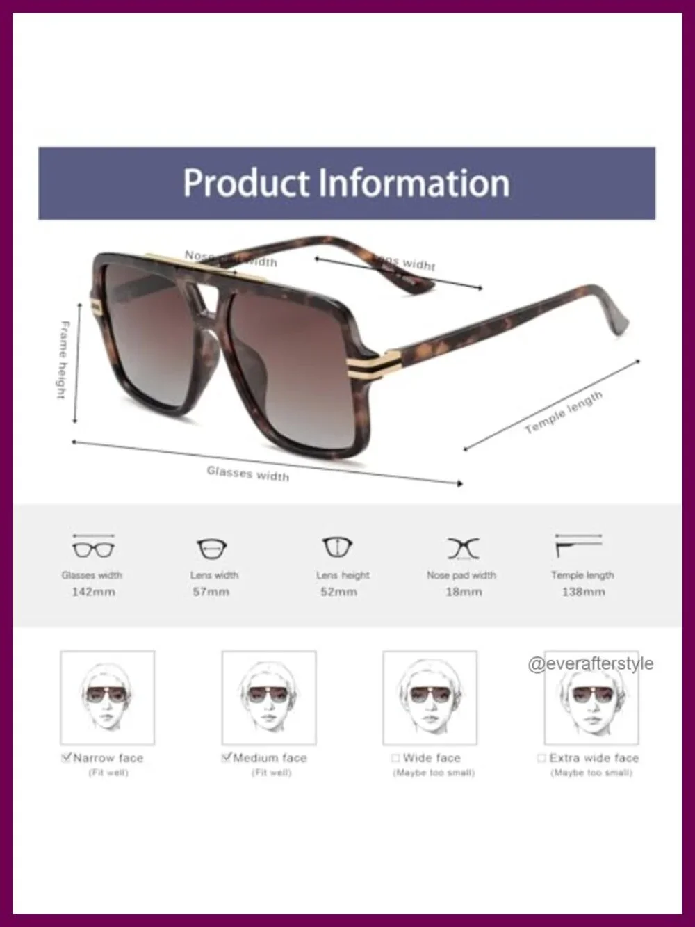 Retro Oversized Polarized Square Sunglasses for Women Men UV Protection